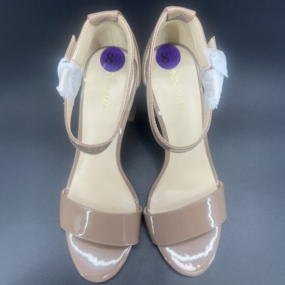 Nine West Abrah Womens 8.5 Tan Nude Patent Leather Ankle Strap Open Toe Sandals - Picture 8 of 9